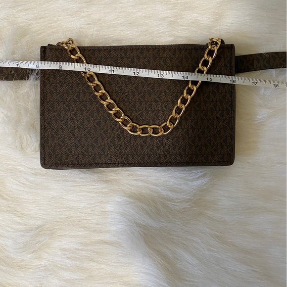Michael Kors Mk Signature Sleek Fanny Pack Belt Wallet Waist Bag Chocolate - Picture 7 of 13